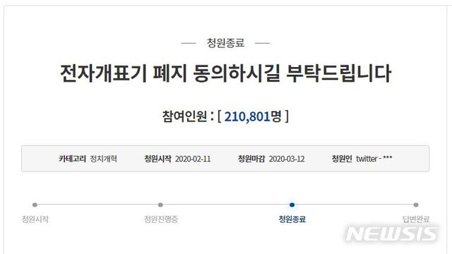 [서울=뉴시스](사진 =청와대 국민청원 게시판 캡처) 2020.03.17.