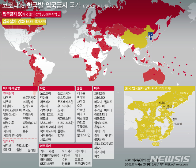 한국인 입국 금지·제한 150개국…캐나다, 외국인 전면 금지