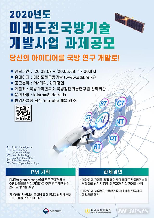 [서울=뉴시스]  2020년 미래도전국방기술개발사업 과제공모 포스터. 2020.03.19. (사진=방위사업청 제공)