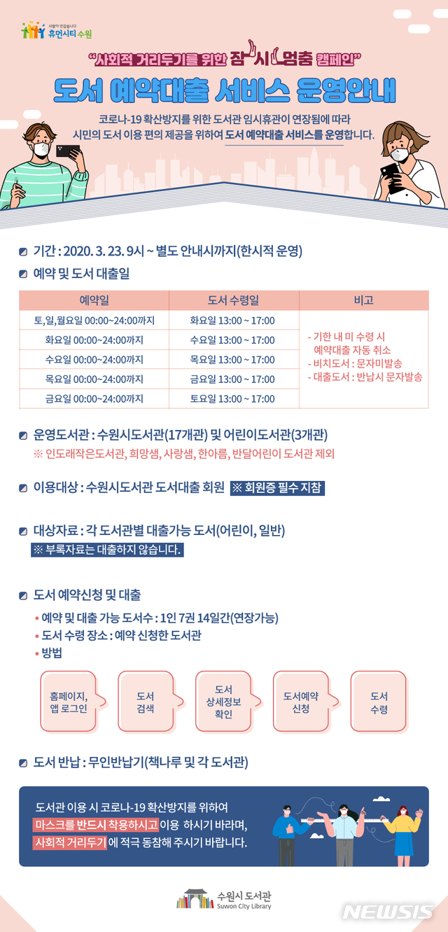 【수원=뉴시스】김경호 기자= 경기 수원지역 공공도서관 도서예약 대출서비스 안내문.