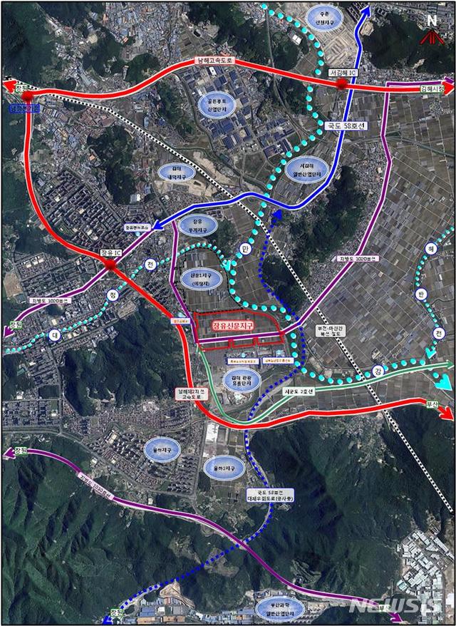 [김해=뉴시스] 장유신문지구 도시개발 사업 위치도