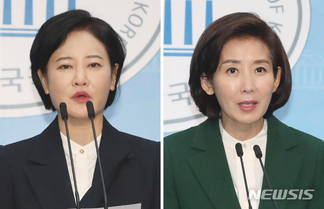 [서울=뉴시스]김명원 기자 = 제21대 국회의원선거 동작을에 출마하는 이수진(왼쪽) 더불어민주당 후보, 나경원 미래통합당 후보가 26일 서울 여의도 국회 소통관에서 각각 기자회견을 하고 있다. 2020.03.26. kmx1105@newsis.com