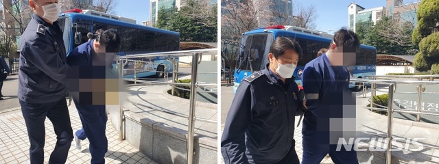 [서울=뉴시스]정윤아 기자=라임자산운용(라임)의 1조원대 펀드 환매 중단 사태와 관련, 이 사건 핵심인물인 이종필 전 라임 부사장의 도피를 도운 혐의를 받는 성모씨와 한모씨가 지난달 28일 구속 전 피의자 심문(영장실질심사)에 출석하는 모습.