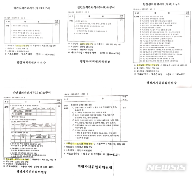 [전주=뉴시스] 전북도교육청 김쌍동 인성건강과장이 주장하는 박용근 도의원 자료 요구 목록.(제공= 전북도교육청 인성건강과). leo@newsis.com