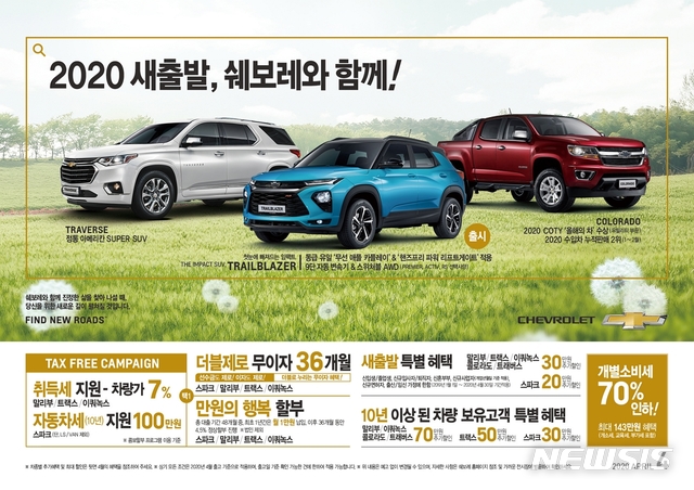 쉐보레, 4월 7% 취득세 지원…'텍스프리 이벤트'