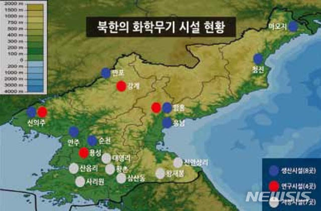 [서울=뉴시스] 북한 화학무기 시설 현황. 2020.04.07. (그림=이준희 박사 제공)