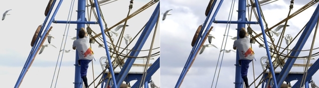 [서울=뉴시스] 왼쪽과 달리 계조(Gradation) 표현이 잘 된 오른쪽 화면에서는 배경에서 구름 모양을 확인할 수 있다. 사진 삼성전자