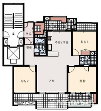 [서울=뉴시스] '3베이' 아파트 평면도 