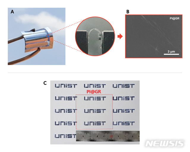 그래핀 전극의 내구성(유연성)과 투명도를 나타낸 연구 그림