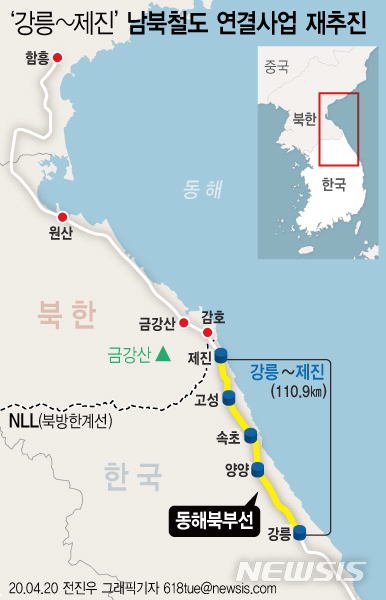 [서울=뉴시스] 20일 통일부에 따르면 오는 4·27 판문점 남북정상회담 2주년을 맞아 남북 철도 연결사업 재추진을 본격화하기로 했다. (그래픽=전진우 기자) 618tue@newsis.com