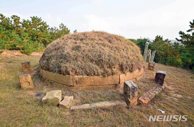 [서울=뉴시스] 개성시 오산리에 있는 고려 30대 충정왕(忠定王)의 무덤인 총릉(聰陵)의 서쪽 측면 모습 (사진=평화경제연구소 제공) 2020.04.25. photo@newsis.com