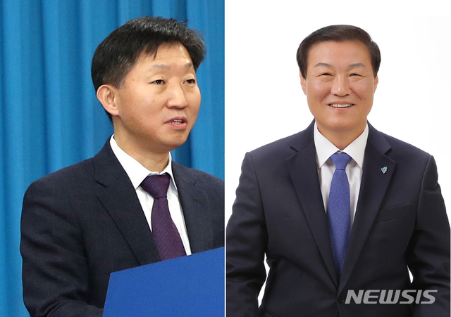 우병렬(왼쪽) 경제부지사, 정만호 전 경제부지사