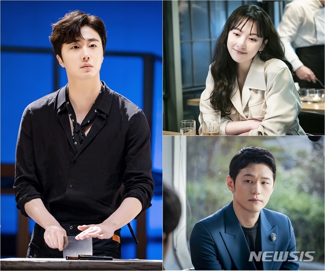 [서울=뉴시스] JTBC 월화드라마 '야식남녀'에 출연하는 탤런트 정일우(왼쪽부터 시계 방향으로), 강지영, 이학주 (사진= 헬로콘텐츠 제공) 2020.04.27. photo@newsis.com