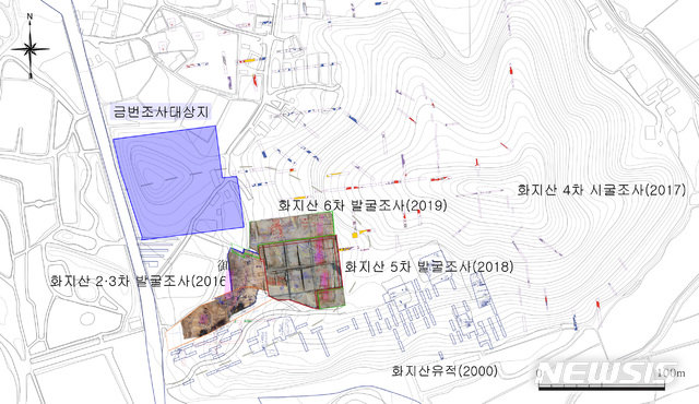[서울=뉴시스] 부여 화지산 유적 발굴조사 조사 현황도.(사진=문화재청 제공) 2020.4.28 photo@newsis.com