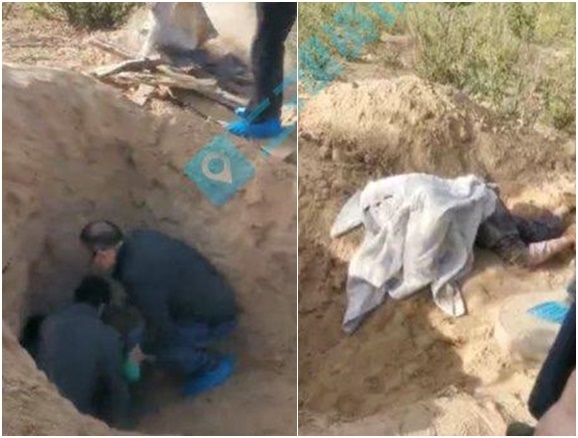 [서울=뉴시스] 최근 중국 산시(陝西)성에서 한 50대 아들이 70대 병든 노모를 생매장하는 엽기적인 일이 벌어져 사회에 큰 충격을 주고 있다. 경찰들이 지난 5일 노모를 구조하고 있는 모습. <사진출처: 중국 웨이보> 2020.05.07 