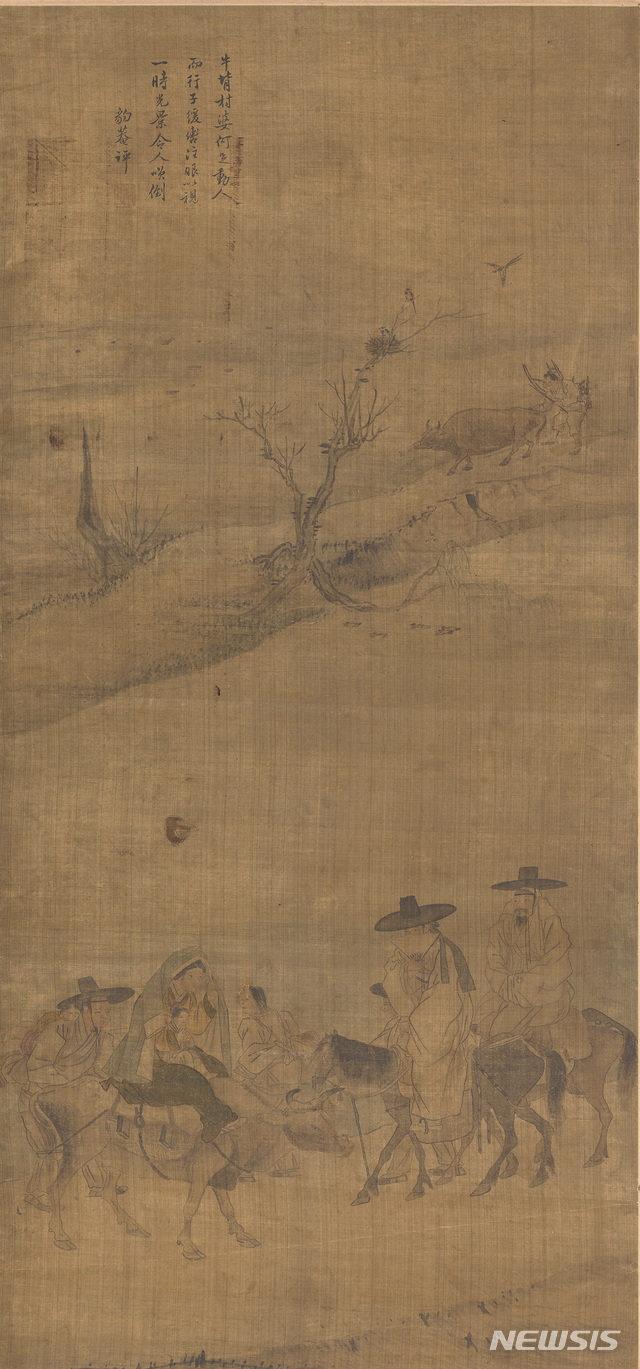 [[서울=뉴시스] 행려풍속도병 중 노중 풍경.(사진=국립중앙박물관 제공) 2020.5.15 photo@newsis.com