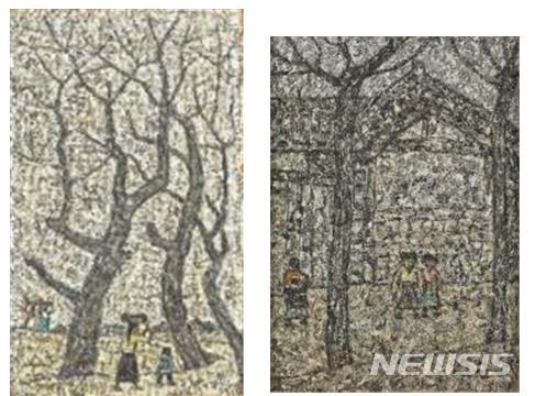 [서울=뉴시스] 박수근 인물, 풍경 1호, (사진 왼쪽)2006 최고가,박수근, 귀로, 1964, 하드보드에 유채, 23.3×14.2cm, 낙찰가: 4억9500만원(K옥션 2006.12.13), 2019 최고가, 박수근, 창신동풍경, 1961, 하드보드에 유채, 20×14cm, 낙찰가: 5억원(서울옥션 온라인 2019.04.11)