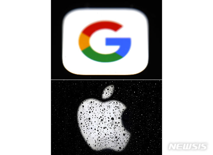 [볼티모어·캔자스시티=AP/뉴시스]사진은 상단의 구글(Google) 로고와 하단의 애플(Apple) 로고. 2024.1.6.