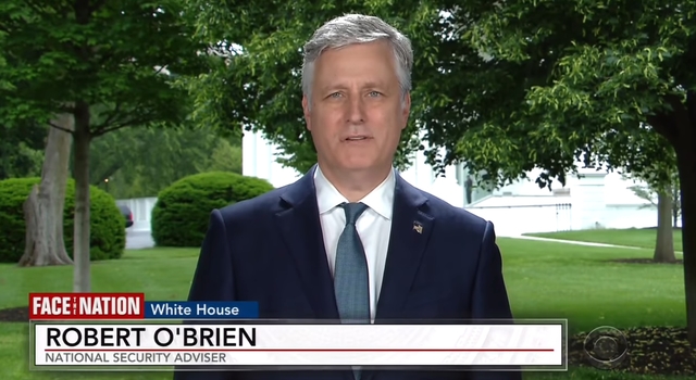 [서울=뉴시스]로버트 오브라이언 미 국가안보보좌관이 24일(현지시간) CBS 페이스더네이션 인터뷰에서 발언하고 있다. (사진=페이스더네이션 유튜브 계정 캡처) 2020.05.25.
