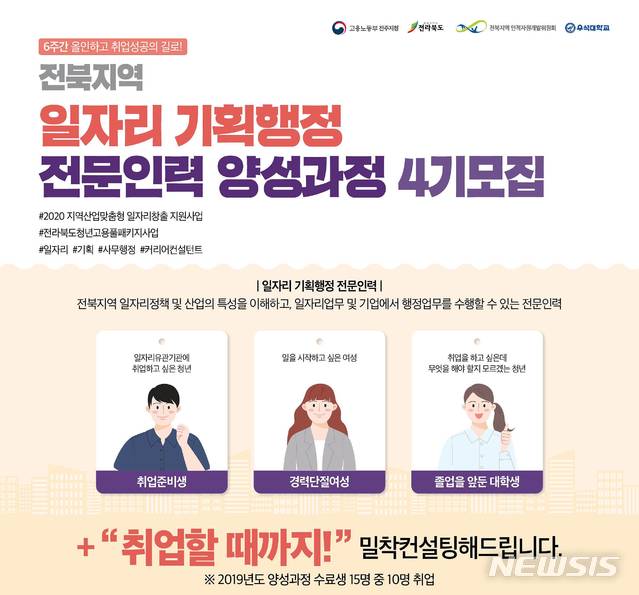 [완주=뉴시스]윤난슬 기자 = 우석대학교 진로취업지원센터는 '전북지역 일자리 기획행정 전문인력 양성과정' 4기 교육생을 모집한다고 3일 밝혔다.(사진=우석대 제공)  