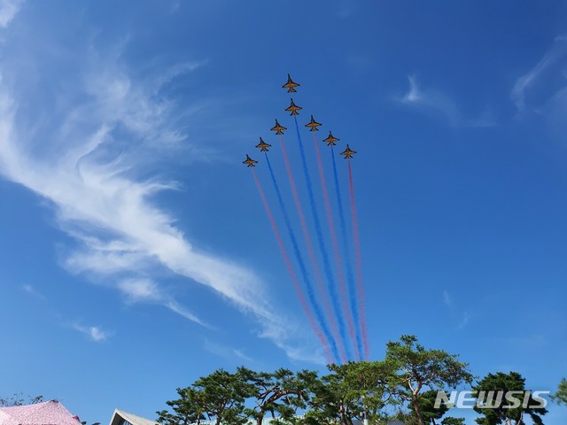 [세종=뉴시스]지난 2019년 세종축제 중 선보인 블랙이글 애어쇼 모습