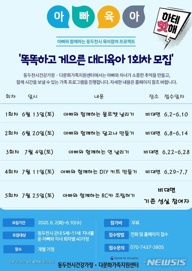 동두천시, '2020년 똑똑하고 게으른 대디 육아' 참여자 모집 