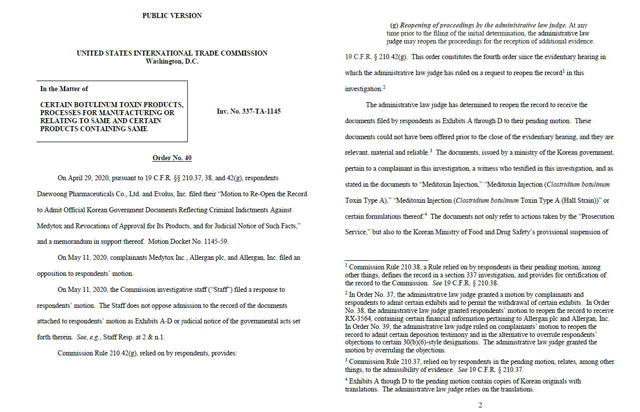 [서울=뉴시스] ITC의 명령문(Order no.40)