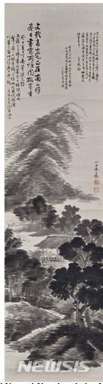 [서울=뉴시스] 심전 안중식, 題: 위창 오세창, 심무가애루회환도心無罣礙樓會歡圖, 종이에 수묵, 추정가 500만~1500만원. 사진=마이아트옥션 제공. 2020.6.10. photo@newsis.com