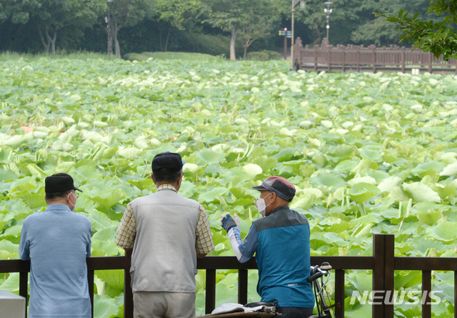 [전주=뉴시스] 김얼 기자 = 연일 무더위가 기승을 부린 지난 16일 전북 전주시 전주덕진공원을 찾은 시민들이 나무 그늘에서 더위를 피하고 있다. 2020.06.16.pmkeul@newsis.com