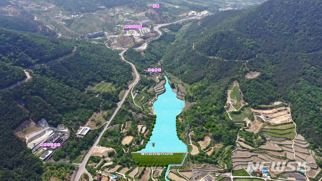 [산청=뉴시스] 산청군 금서면 특리지구 농업용수 개발 저수지 개요도.