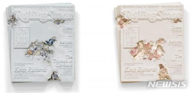 [서울=뉴시스] 다니엘 아샴, A Pair of Pink Quartz & Blue Calcite Eroded Rolling Stone Magazines, 각 32(h) x 32 x 4.3 cm, 2020. 사진=크리스티 코리아 제공.