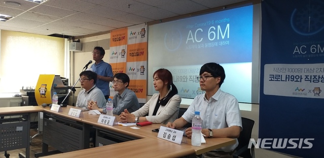 [서울=뉴시스] 박민기 기자 = 직장갑질119가 '코로나19 6개월, 직장생활 변화' 설문조사 결과를 발표했다. 이번 설문조사는 공공상생연대기금의 지원을 받아 여론조사 전문기관 엠브레인퍼블릭에 의뢰해 지난 5~10일 직장인(만 19~55세) 1000명을 대상으로 진행됐다. 2020.06.22. minki@newsis.com