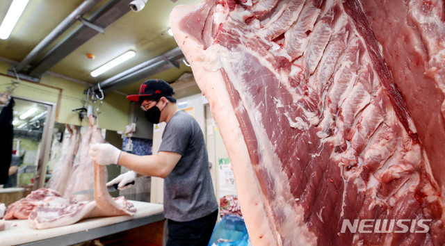 [서울=뉴시스]김병문 기자 = 서울 종로구 통인시장 내 한 정육점의 모습. 2020.06.23. dadazon@newsis.com