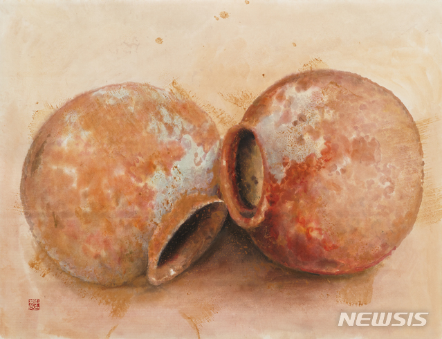 [서울=뉴시스]이상원, 도자기 Ceramic, 2019, 한지 위에 흙 유화물감 먹 ink, oil color, and soil on paper, 82x62㎝(사진=이상원미술관 제공)2020.06.29 photo@newsis.com