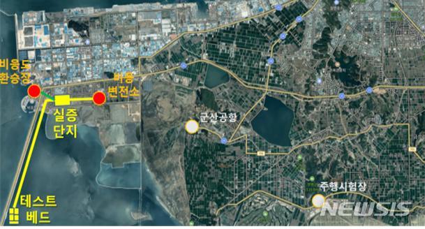 [전주=뉴시스] 재생에너지 국가종합실증연구단지 위치도. 새만금방조제 북측 비응도 산업연구용지 2, 6공구
