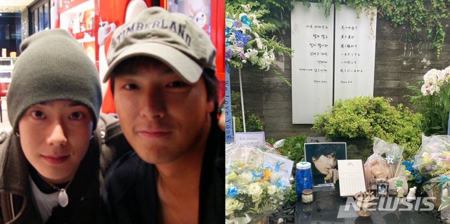 [서울=뉴시스] 그룹 '태사자' 김형준이 생전 박용하와 촬영한 사진과 박용하의 묘소. (사진 = 김형준 인스타그램) 2020.06.30. photo@newsis.com