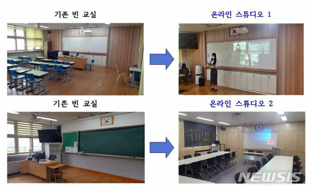[청주=뉴시스] 인진연 기자 = 충북 청주 운천초등학교가 코로나19 장기화에 대비해 빈 교실을 활용한 온라인 스튜디오(수업개선 연구실)을 마련했다. (사진=운천초 제공) 2020.07.01photo@newsis.com