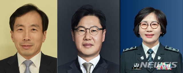 [서울=뉴시스] 왼쪽부터 신임 류혁 법무부 감찰관, 신임 강성국 법무부 법무실장, 신임 이영희 법무부 교정본부장. (제공=법무부)