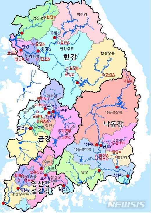 [세종=뉴시스] 4대강 수계 목표수질 설정 지점 36개소. (자료=환경부 제공). 2020.07.14. photo@newsis.com