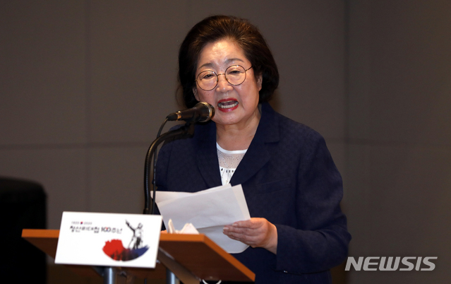 [서울=뉴시스]이윤청 기자 = 김좌진 장군의 손녀 김을동 백야김좌진장군기념사업회 상임이사. 사진=뉴시스DB 2020.07.16. radiohead@newsis.com