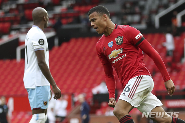 [맨체스터=AP/뉴시스] 맨체스터 유나이티드의 '19세 신성' 메이슨 그린우드. 2020.07.22.