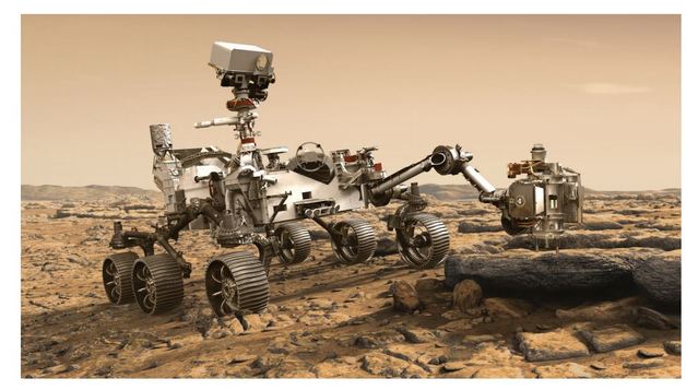[서울=뉴시스] 미국 항공우주국(NASA)의 새로운 화성 탐사 로버 '퍼서비어런스'가 화성 지표면에서 탐사활동을 하는 모습을 담은 그래픽 이미지. <사진출처:NASA 홈페이지> 2020.07.30 