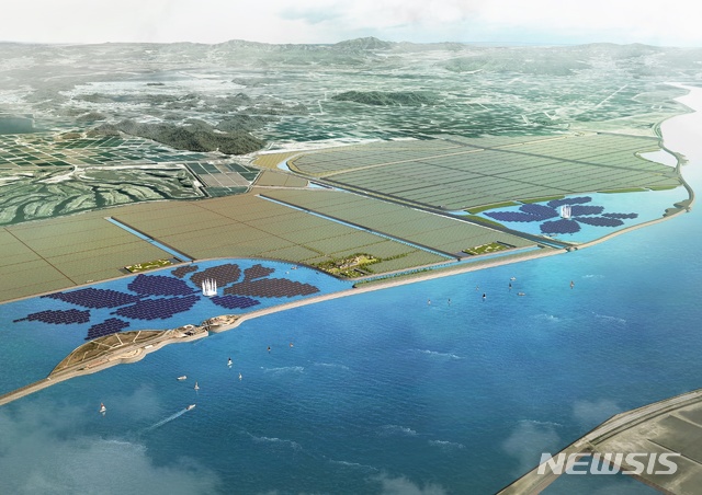 [서울=뉴시스]한양은 농어촌공사가 발주한 새만금 수상태양광 발전소 구축사업의 우선협상대상자로 선정됐다고 31일 밝혔다. (제공 = 한양) 2020.07.31.