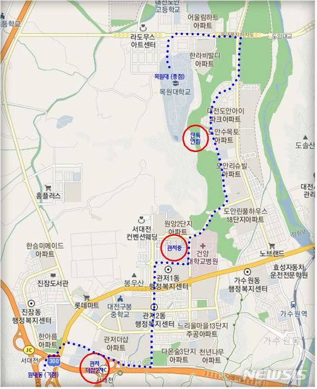 [대전=뉴시스] 213번 노선도