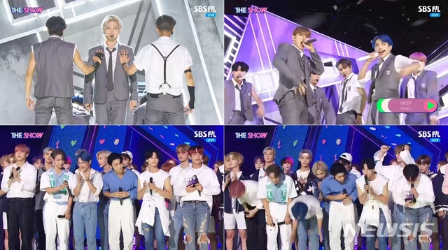 [서울=뉴시스] 그룹 에이티즈(ATEEZ)가 SBS MTV '더 쇼'에서 컴백과 동시에 1위를 차지했다. (사진 = SBS MTV '더쇼' 방송화면 캡처) photo@newsis.com