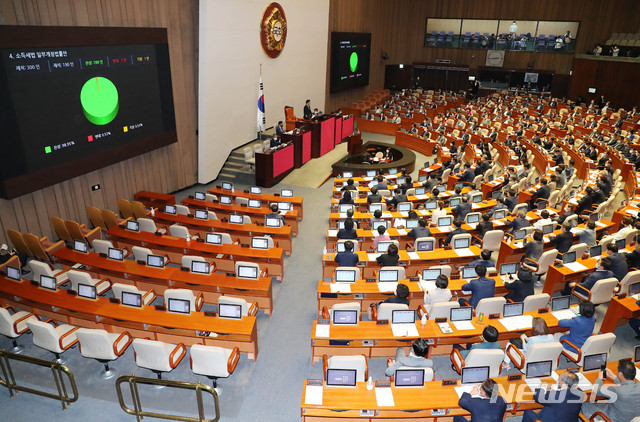 [서울=뉴시스] 장세영 기자 = 소득세법 일부개정법률안이 4일 서울 여의도 국회에서 열린 본회의에서 가결되고 있다. 2020.08.04. photothink@newsis.com