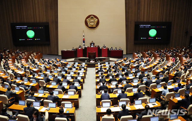 [서울=뉴시스] 김진아 기자 = 4일 서울 여의도 국회에서 열린 본회의에서 종합부동산세법 일부개정법률안이 통과되고 있다. 2020.08.04. bluesoda@newsis.com