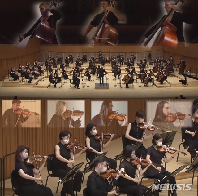 [서울=뉴시스]서울시립교향악단과 미네소타 오케스트라와의 '랜선 합주' 모습(사진=유튜브 캡처)2020.08.05 photo@newsis.com