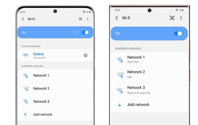 [서울=뉴시스] 갤럭시 노트20 시리즈는 네트워크에 로그인 조건과 속도 등의 정보를 함께 표시해준다. 사진 삼성전자