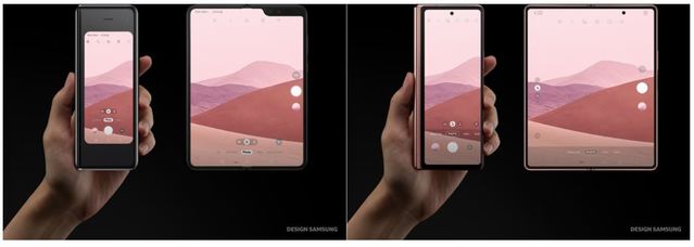 [서울=뉴시스] 갤럭시 Z 폴드 2는 반으로 접었을 때의 커버 디스플레이는 기존 4.6형에서 6.2형으로 확장했다. 이는 접은 상태임에도 일반적인 스마트폰과 비슷한 크기. 펼쳤을 때 디스플레이 역시 기존 7.3형에서 7.6형으로 넓어졌다. 사진 삼성전자